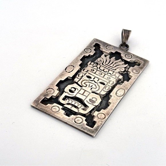 Vintage Large Aztec Idol Mayan Tribal Sterling 925 MEXICO Silver Pendant - Picture 5 of 8